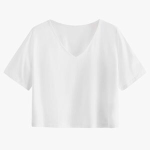 SweatyRocks Women's Casual V Neck Short Sleeve Solid Crop Top T-Shirt White